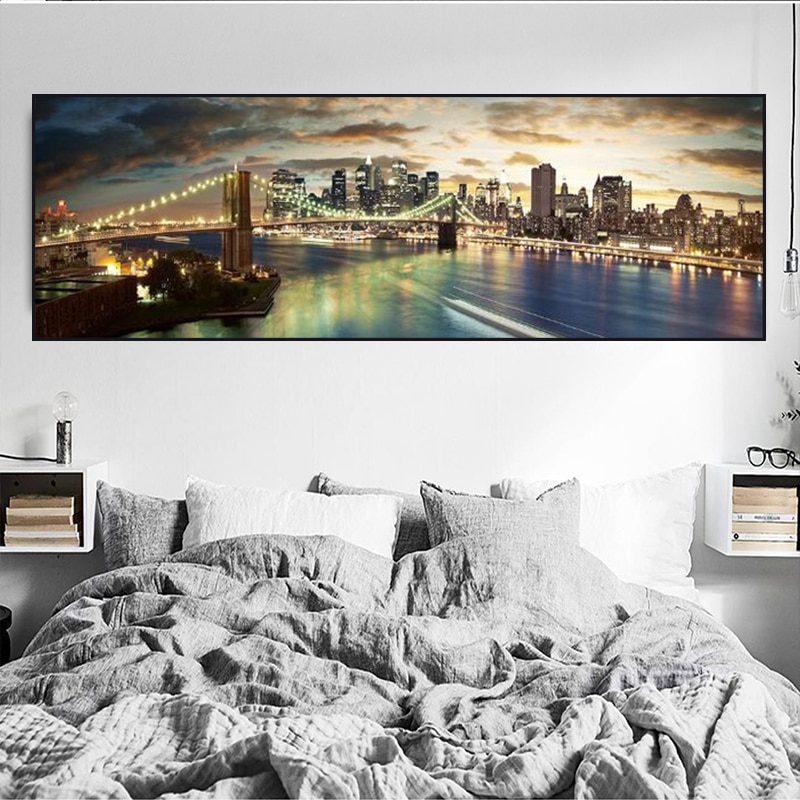 Brooklyn bridge night landscape, canvas paintings on the wall