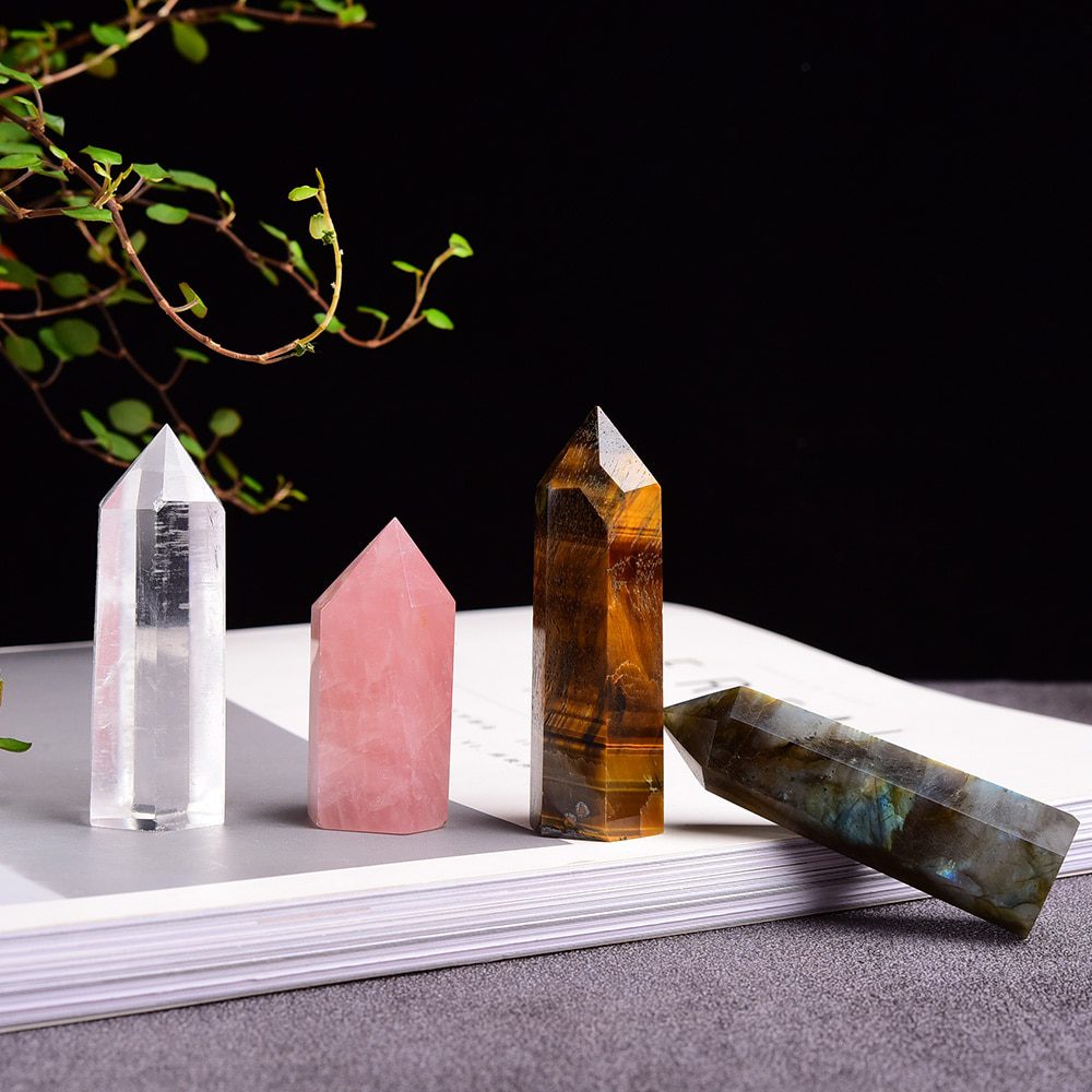 1set natural rose quartz, hexagonal column, amethyst cluster, healing wand mineral crystal stone