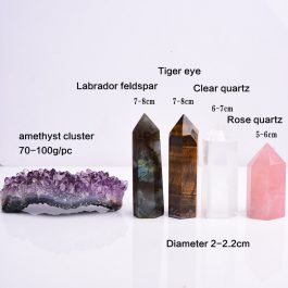 1set Natural Rose quartz, Hexagonal Column, amethyst cluster, Healing Wand Mineral Crystal Stone