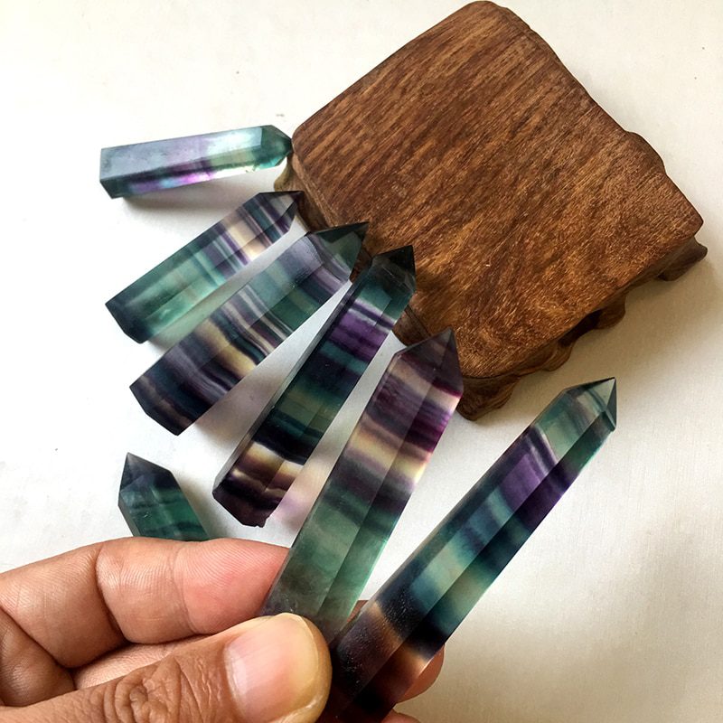 Natural striped fluorite crystal, 4-7cm, quartz crystal stone, hexagonal wand