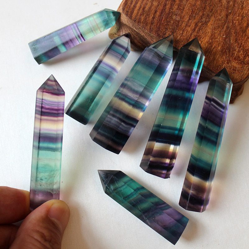 Natural striped fluorite crystal, 4-7cm, quartz crystal stone, hexagonal wand