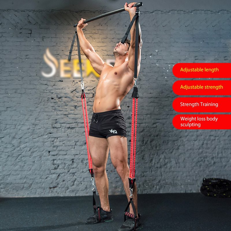 Resistance band with strength, training bar for men and women, rubber loop tube,