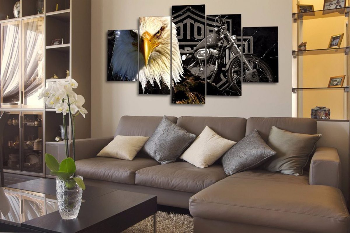 5pcs eagle motorcycle, wall art canvas, modern hd