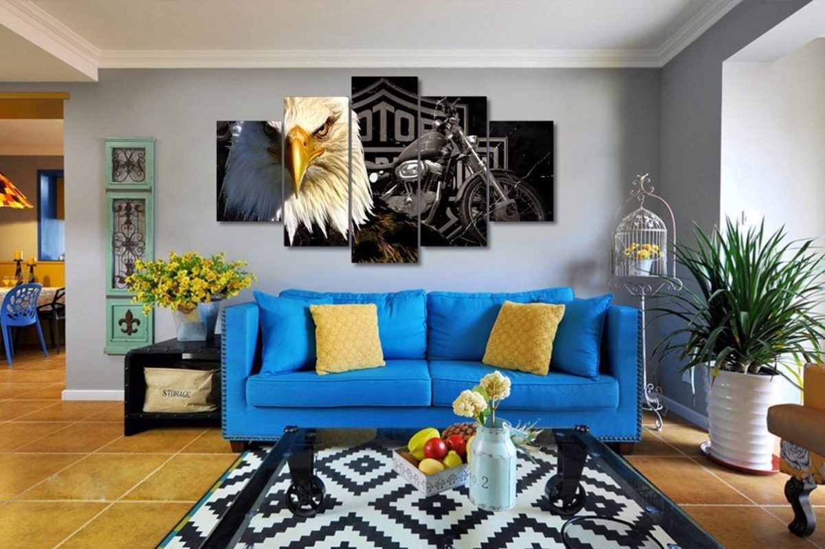 5pcs eagle motorcycle, wall art canvas, modern hd