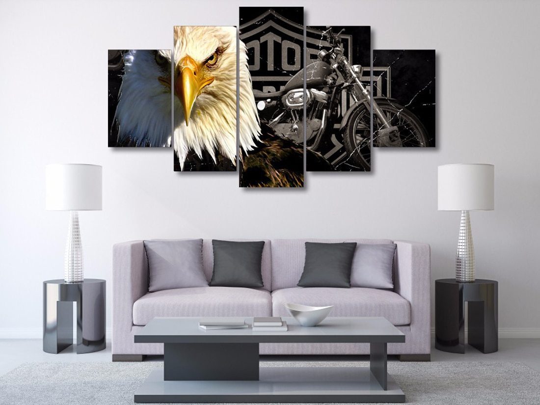 5pcs eagle motorcycle, wall art canvas, modern hd