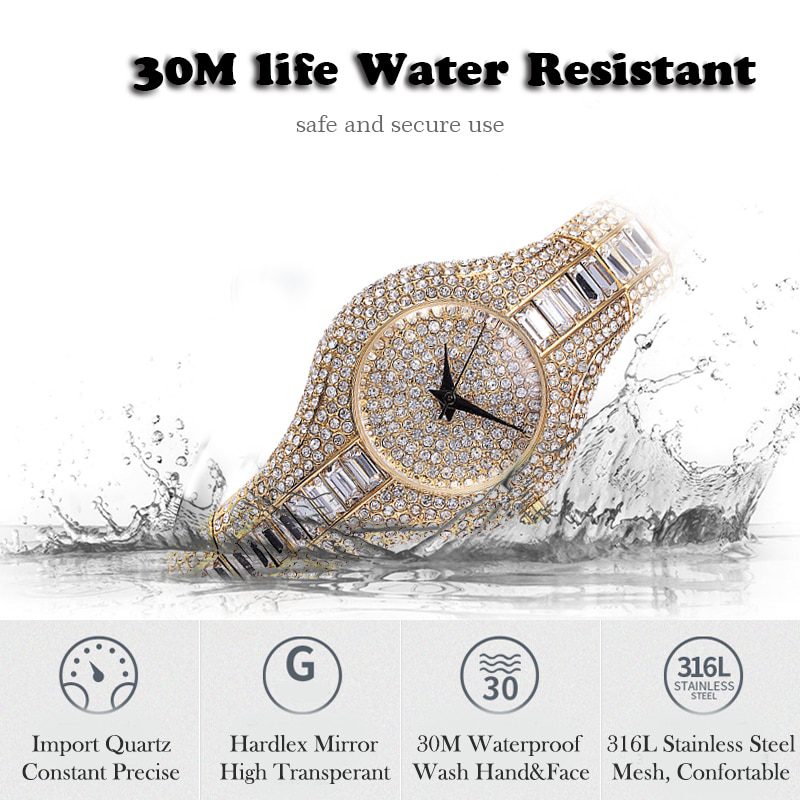 Missfox 30mm small womens watch, shockproof, waterproof, luxury ladies metal bracelets, rhinestone