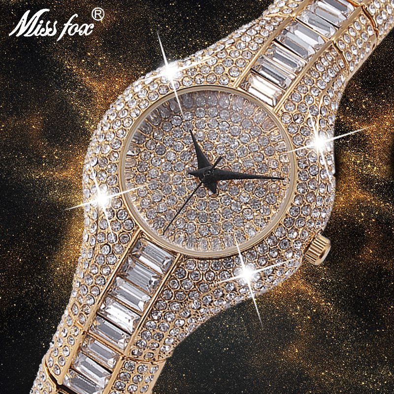 Missfox 30mm small womens watch, shockproof, waterproof, luxury ladies metal bracelets, rhinestone