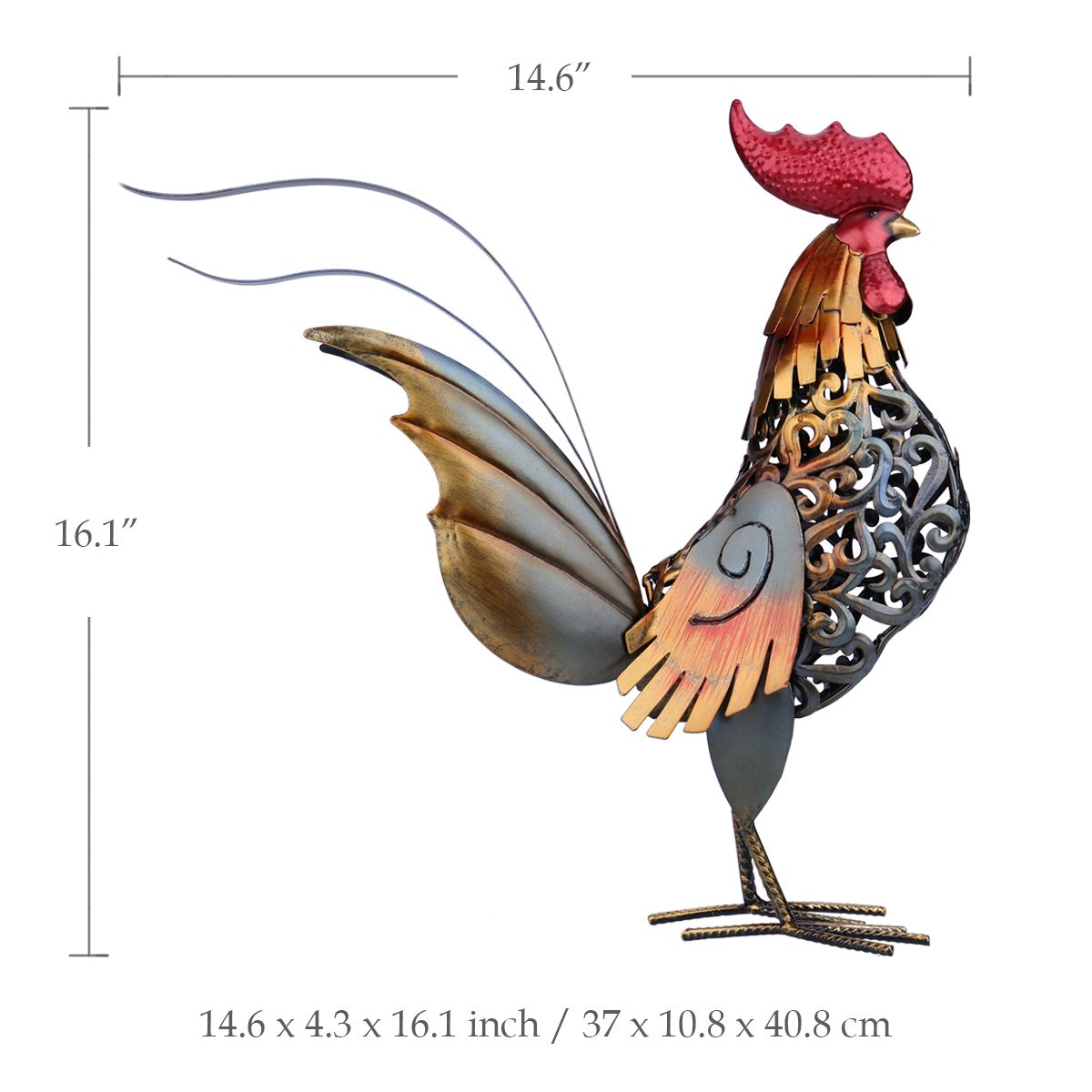 Metal figurine rooster, sculpture carved, iron rooster