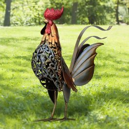 Metal Figurine Rooster, Sculpture Carved, Iron Rooster
