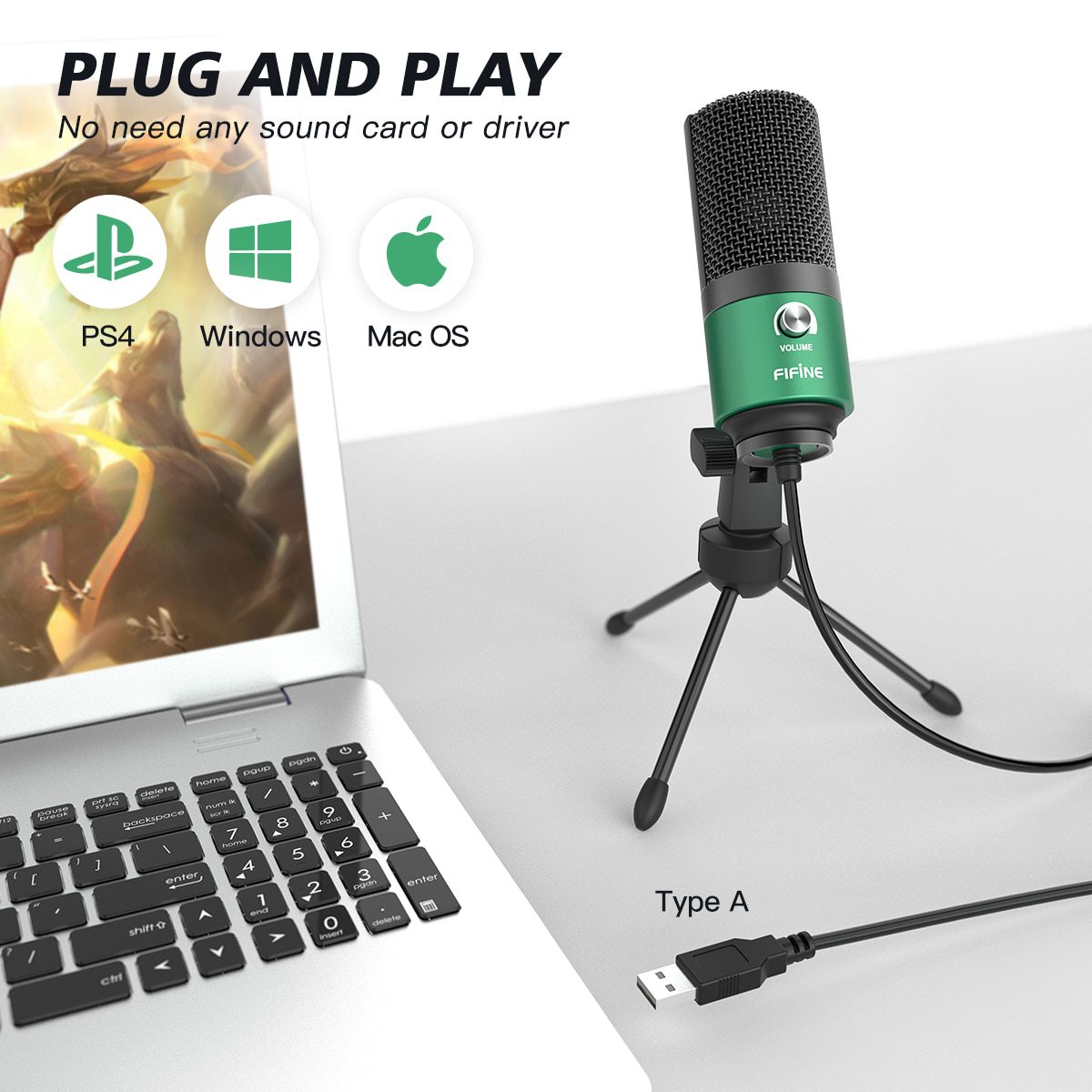 Fifine metal usb condenser, recording microphone for laptop, studio recording vocals voice