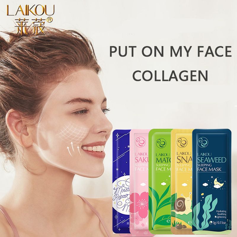 5pcs laikou sakura, seaweed moisturizing sleeping mask, cream portable anti wrinkle