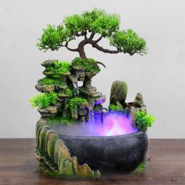 Wealth Feng Shui, Company Office Tabletop Ornaments, Waterfall Fountain With LED Lights Color Changing