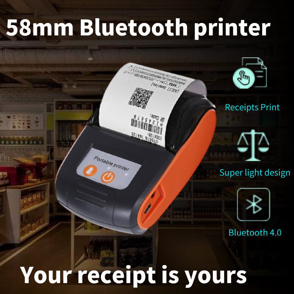 58mm, bluetooth pocket portable thermal receipt printer, free app