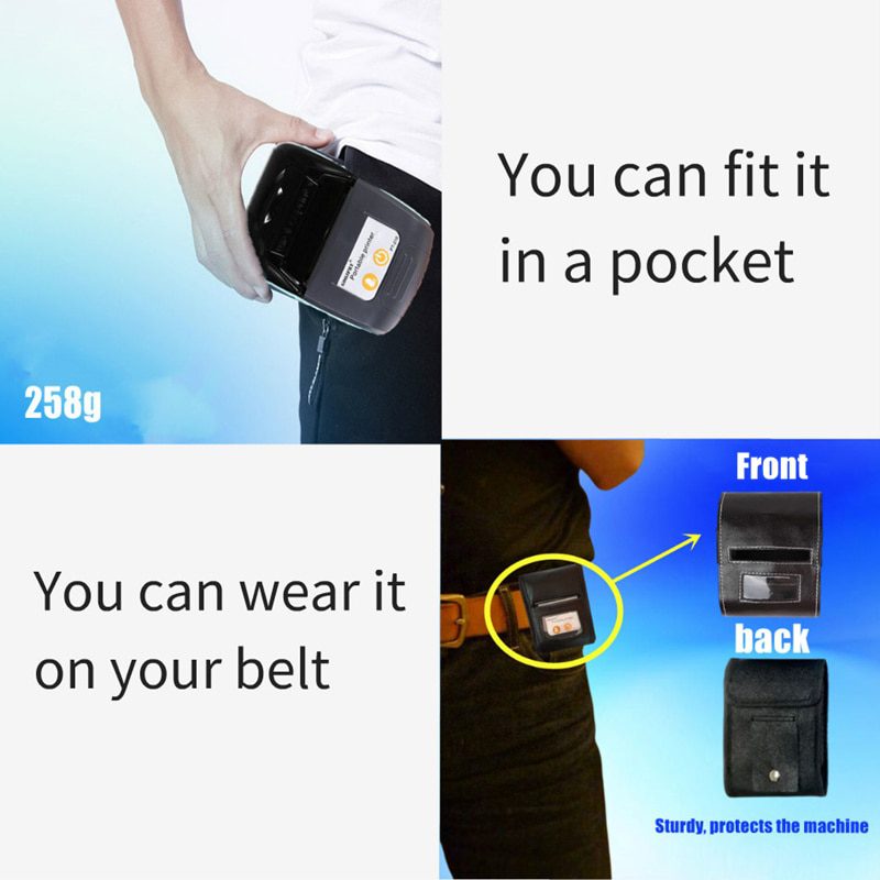 58mm, bluetooth pocket portable thermal receipt printer, free app