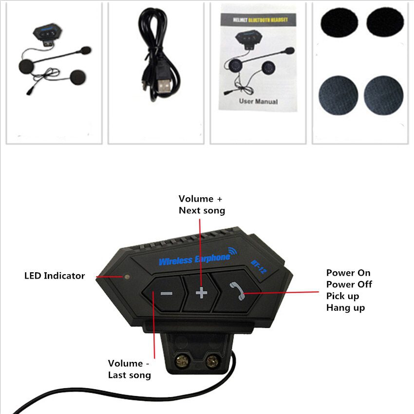 Motorcycle bt helmet headset, wireless, hands-free call, stereo, waterproof, music player speaker