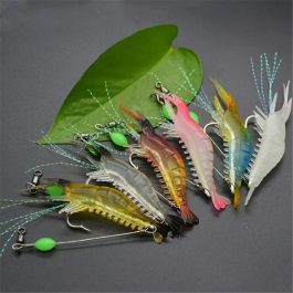 7pcs, 8cm, 5g, Luminous Shrimp, Soft Silicone Bait with Swivels hook