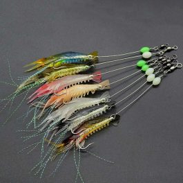7pcs, 8cm, 5g, Luminous Shrimp, Soft Silicone Bait with Swivels hook