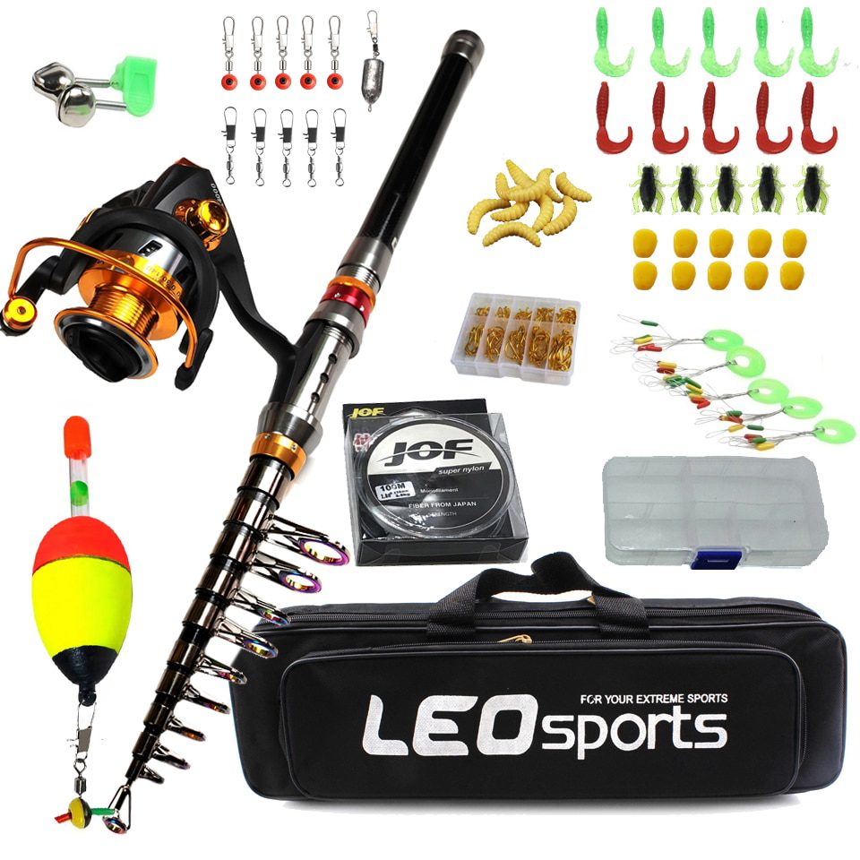 1.8-3.6m carbon telescopic fishing rod, combo spinning reel fishing set, short travel stick, full kit