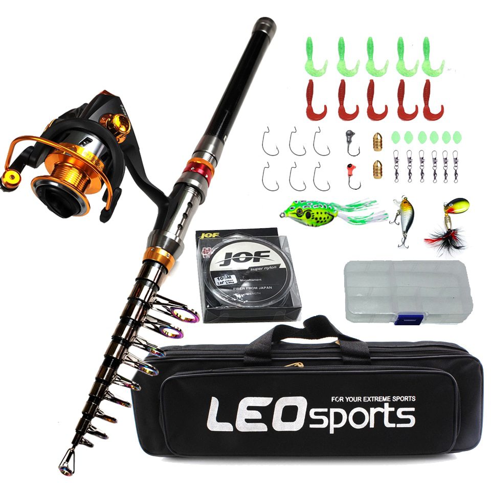 1.8-3.6m carbon telescopic fishing rod, combo spinning reel fishing set, short travel stick, full kit