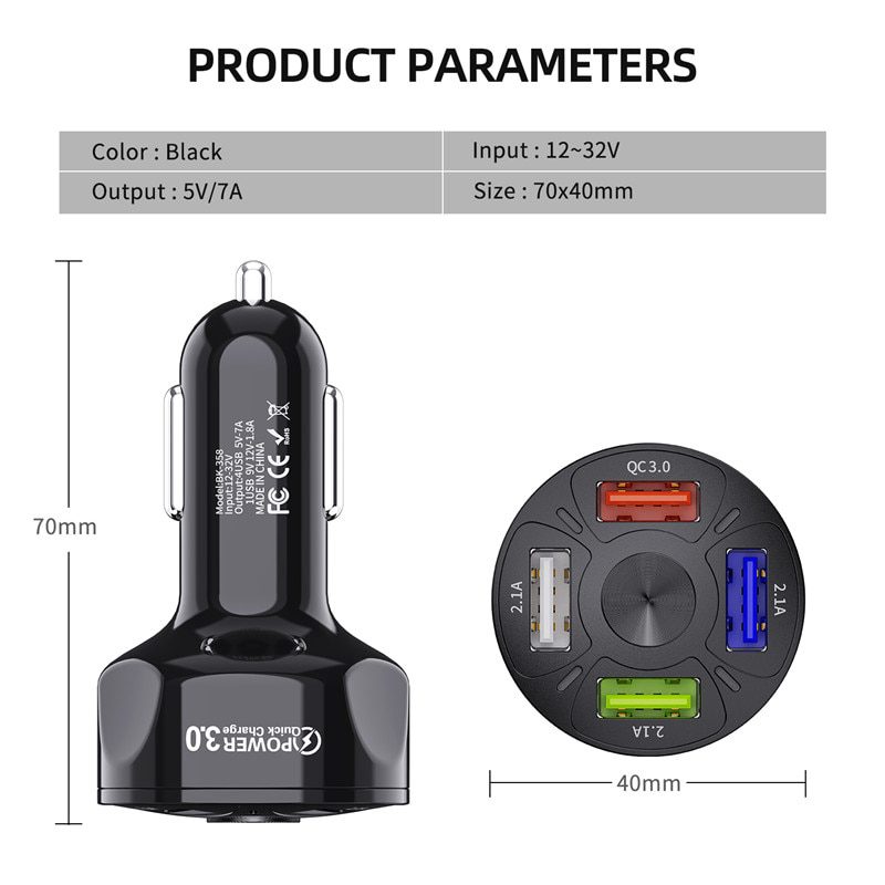 4 ports usb car charge, fast charging for all cellphone kind
