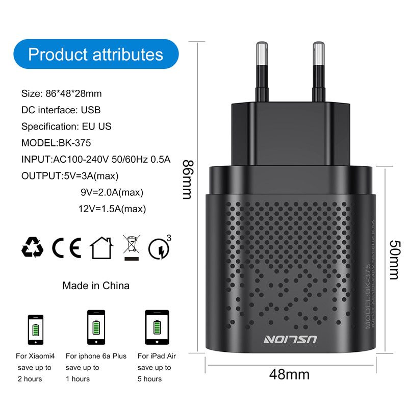 Usb quik charger 3a 3.0, eu/us plug, fast wall chargers