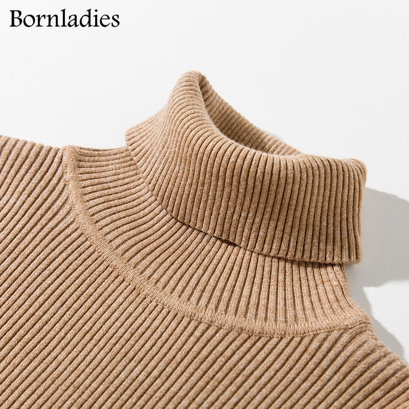 Bornladies 2021 basic turtleneck women sweaters, autumn or winter, tops slim soft and warm pull