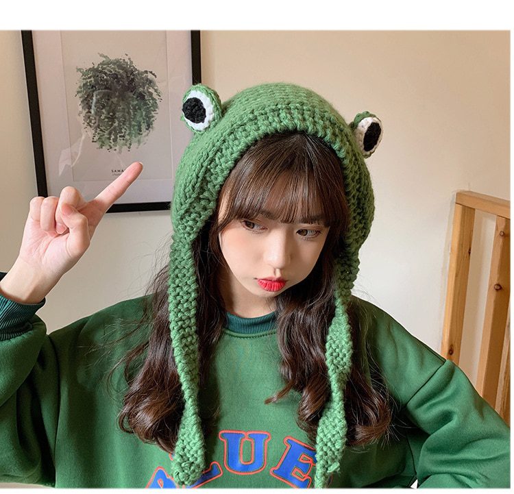 Cute women frog hat, knitted costume beanie, cap party