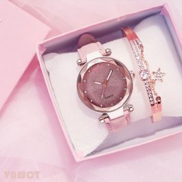Casual, Romantic Starry Sky Wrist Watch, bracelet Leather Rhinestone