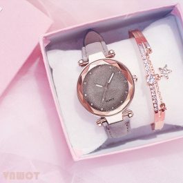 Casual, Romantic Starry Sky Wrist Watch, bracelet Leather Rhinestone