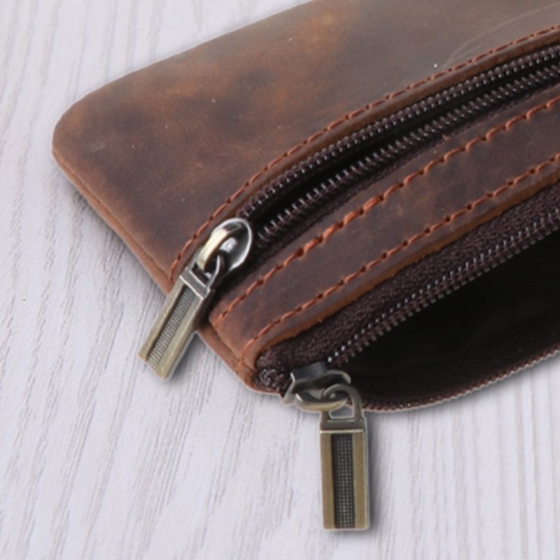 Retro cowhide slim coin purse, zipper around