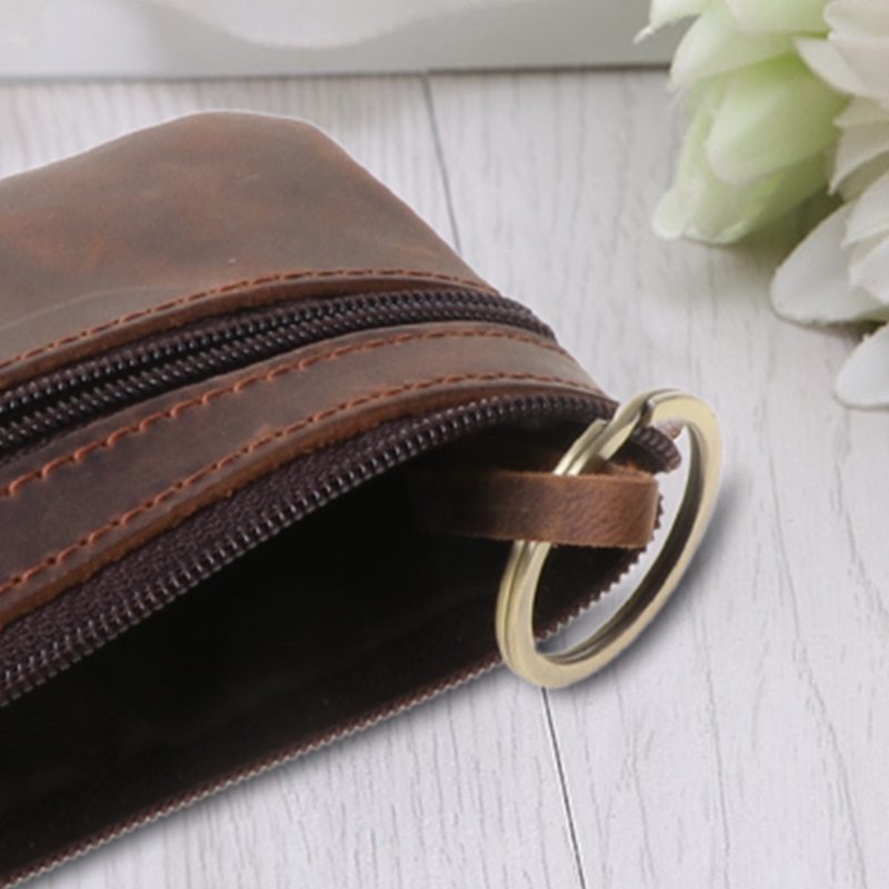 Retro cowhide slim coin purse, zipper around