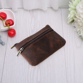 Retro Cowhide Slim Coin Purse, Zipper Around