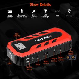 GREPRO Portable Car Jump Starter. 2000A Peak, 18000mAH, 12V, Auto Battery Booster, LCD Display