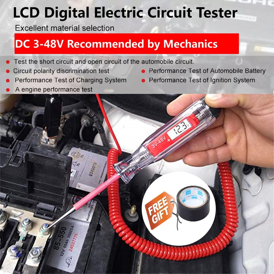 Universal 3-48v digital power probe, multi function fuse line test pen