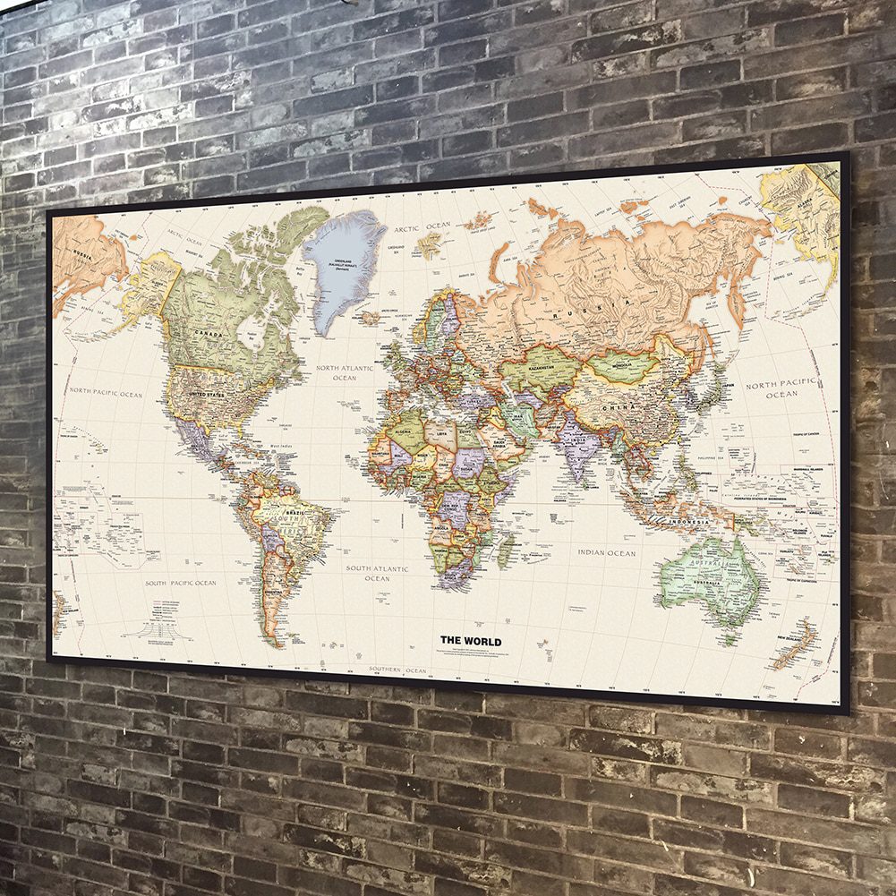 The world political map retro canvas painting, 5 sizes