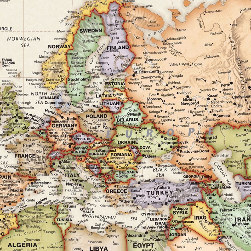 The world political map retro canvas painting, 5 sizes