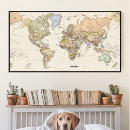 The World Political Map Retro Canvas Painting, 5 Sizes