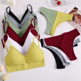 FINETOO Women Padded Bra, Sports Panties Set, Seamless Tops