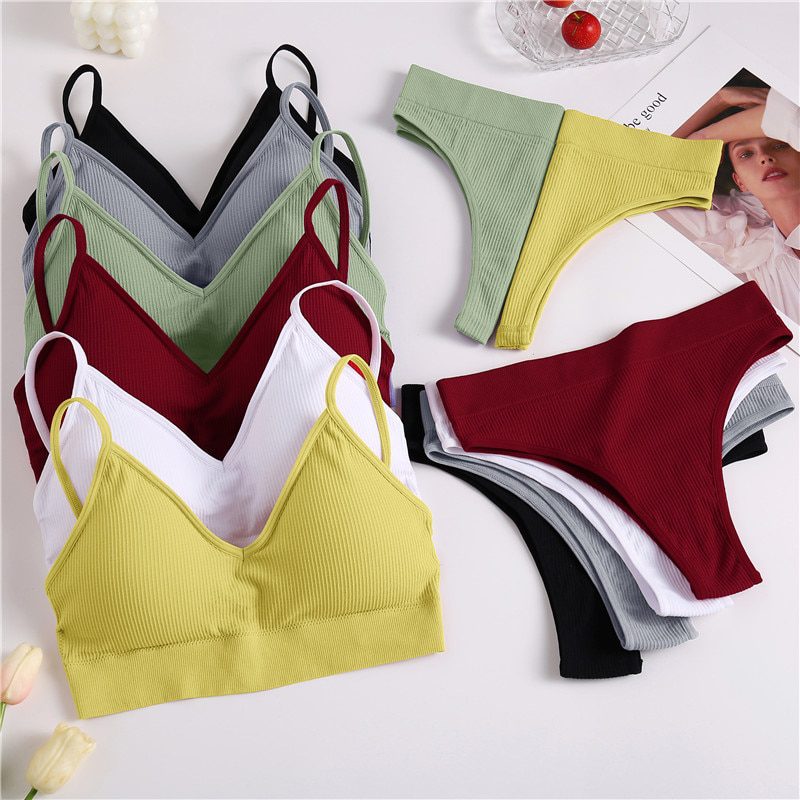 Finetoo women padded bra, sports panties set, seamless tops