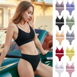 FINETOO Women Padded Bra, Sports Panties Set, Seamless Tops