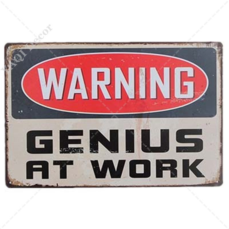Vintage warning sign, metal retro tin signs