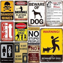 Vintage Warning Sign, Metal Retro Tin Signs