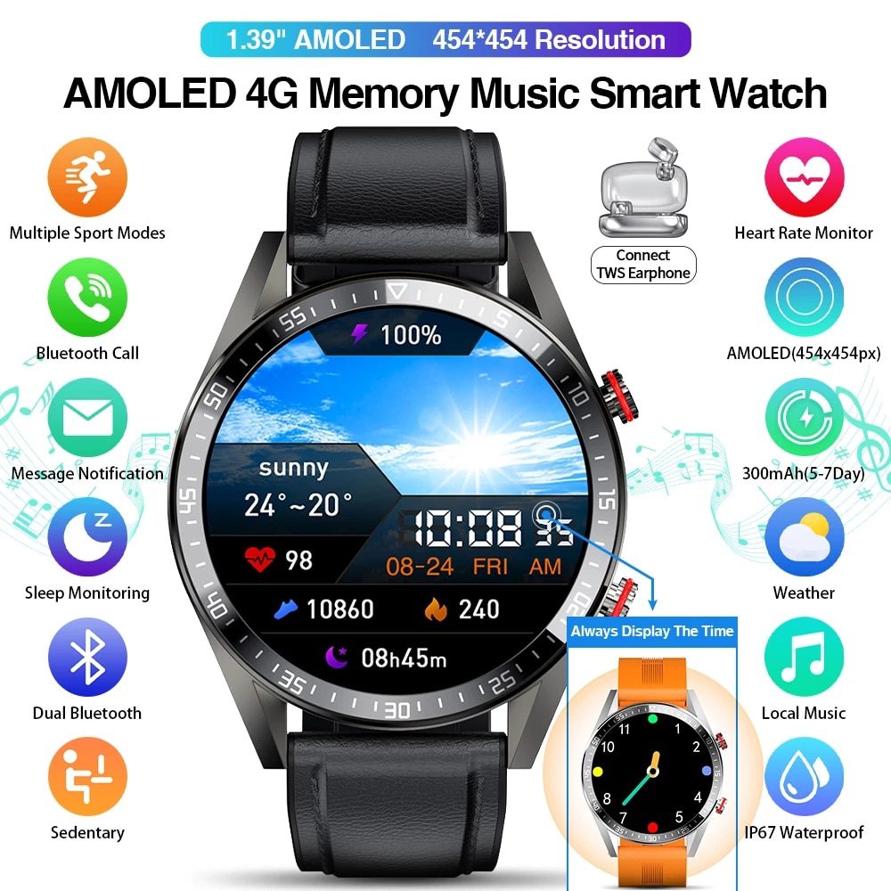 Smart watch 454*454 screen, always display the time