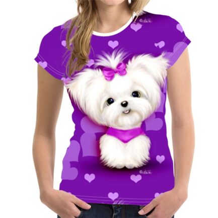 Fashion lovely dog, 3d print, girls t-shirt  xxs-6xl