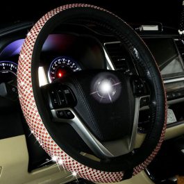 Crystal Leather Car Steering Wheel Cover, For Ladies, Universal Auto Handlebar Covers