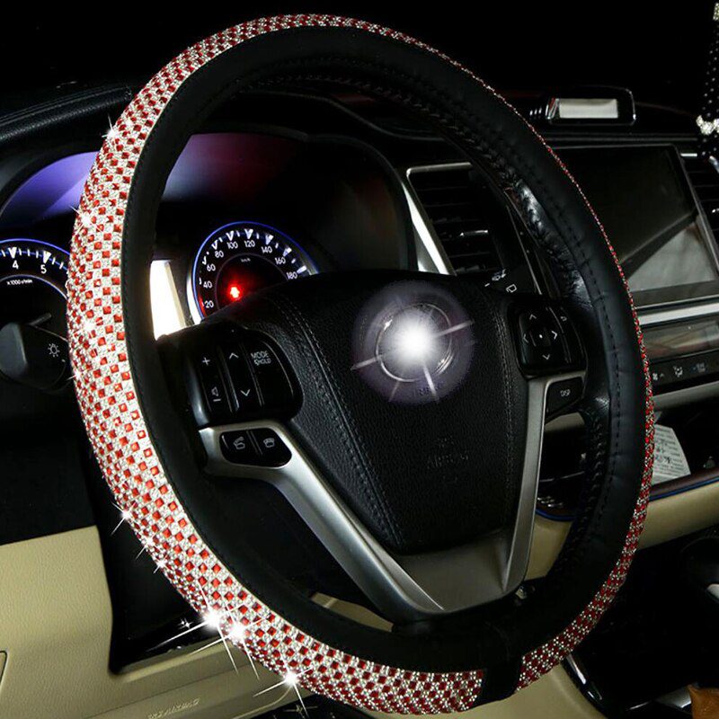 Crystal leather car steering wheel cover, for ladies, universal auto handlebar covers