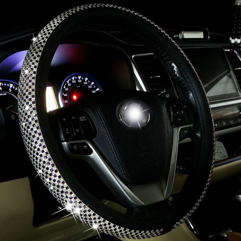 Crystal leather car steering wheel cover, for ladies, universal auto handlebar covers