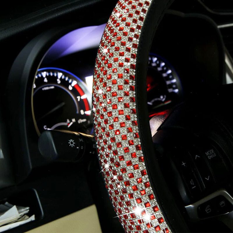 Crystal leather car steering wheel cover, for ladies, universal auto handlebar covers