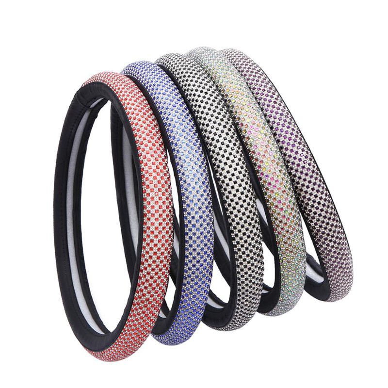 Crystal leather car steering wheel cover, for ladies, universal auto handlebar covers