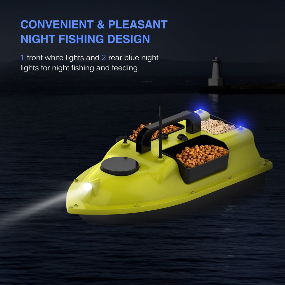 Gps fishing boat with 3 bait containers, 400-500m remote range